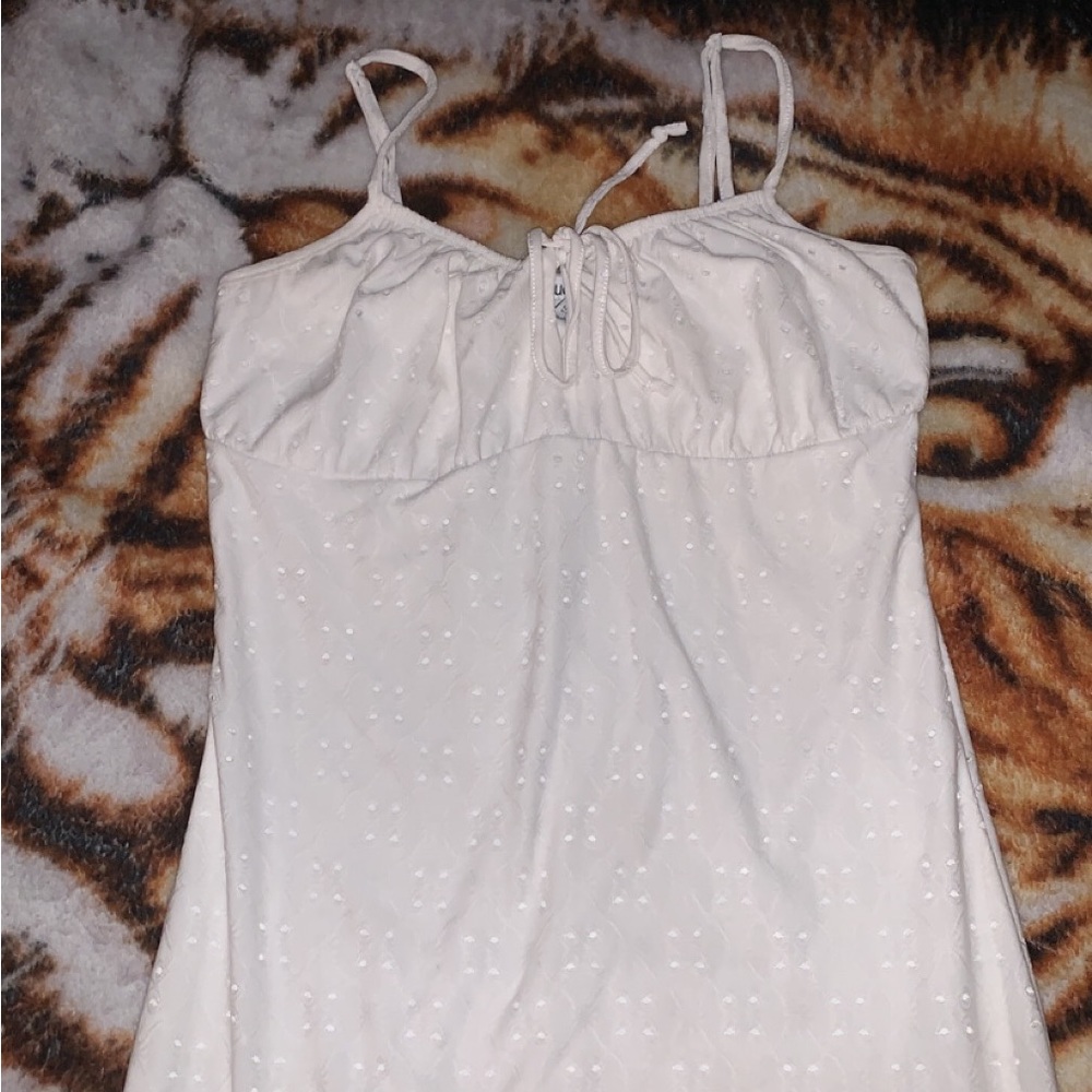 White Mesh Spaghetti Strap Short Dress